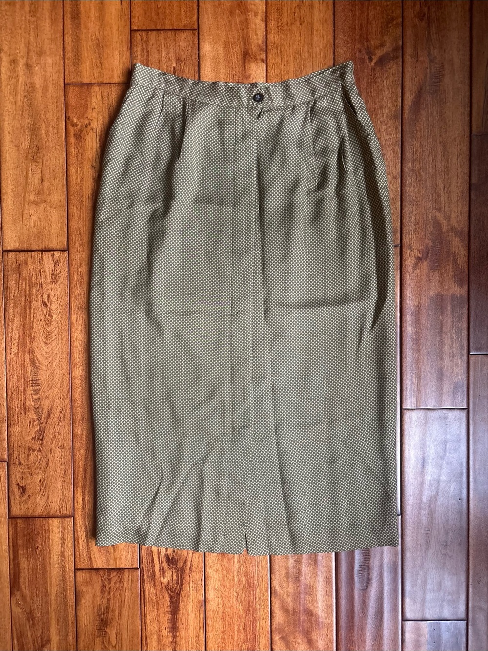 Vintage Ellen Tracy Brown Micro-Pattern Pencil Skirt 100% Silk